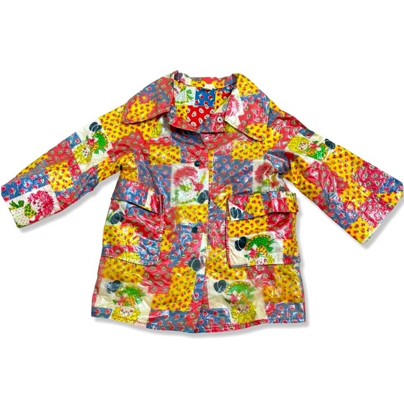 Vintage 1970s Laminated Kids Patchwork Ragdoll Raincoat - Picture 1 of 7